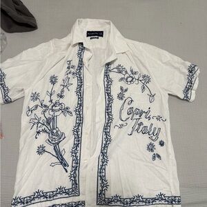 Abercrombie & Fitch White Shirt with Blue Embroidery